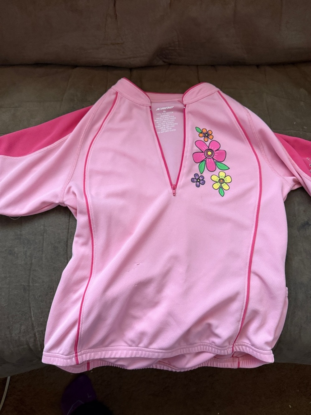 Kids Pink Floral cycling jersey